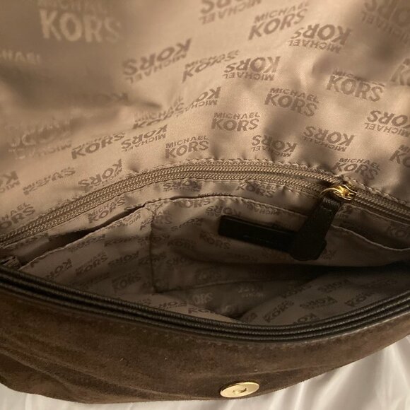 NWOT MICHAEL KORS Bedford Embossed Python Brown Suede Shoulder Handbag - Picture 5 of 12
